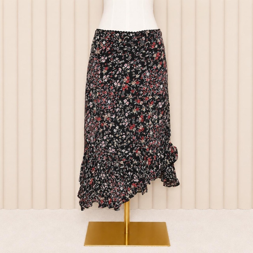 Y2K Floral Asymmetrical Ruffle Midi Skirt
